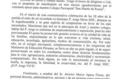 Brief von Pater Omer Martinez, dem derzeitigen Pater in Acari.